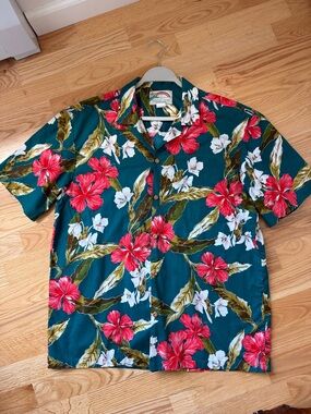 Paradise Found LL Bean Hawaiian Shirt Mens L Made in Hawaii 100% Cotton Aloha